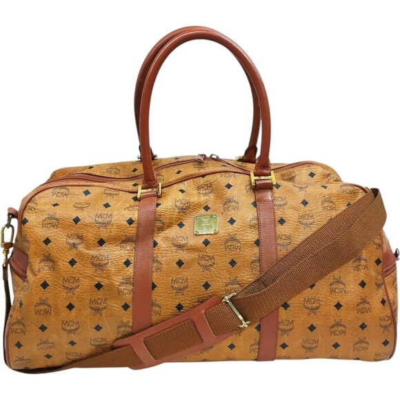(L5) Authentic MCM Travel Bag Brown PVC Luxury Vintage Designer Handbag - Picture 1 of 9